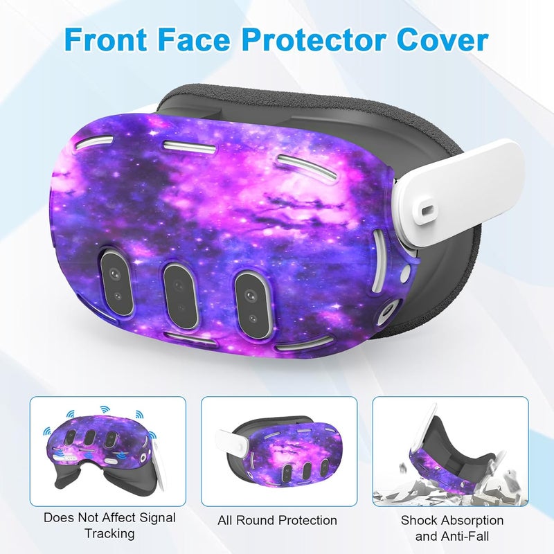 Relohas Deluxe 5 in 1 Silicone Accessories for Meta Quest 3, VR Protective Case Set, Controller Grip Cover, VR Shell Cover, Face Cover, Gifts for Christmas & Halloween (Galaxy Purple) - Image 5